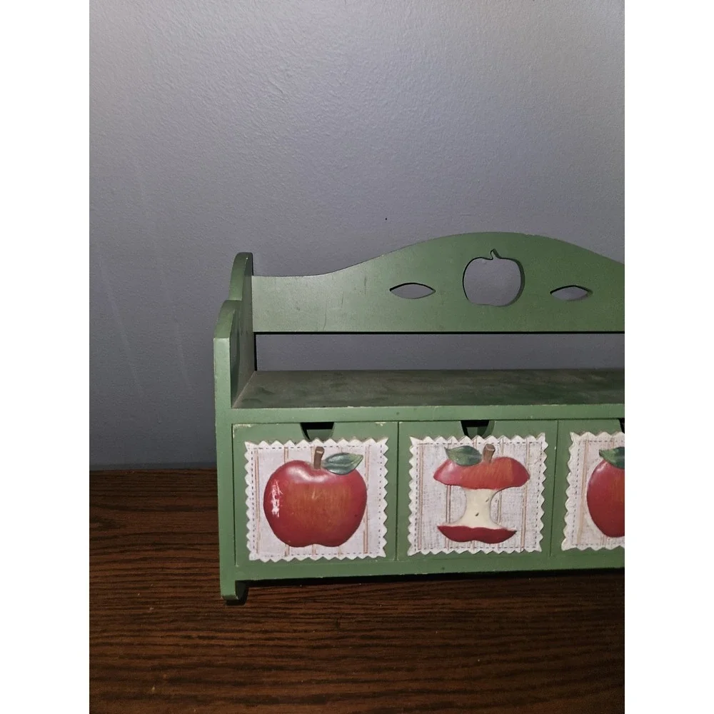 Vintage Wood Wall Shelf Apple Decor Country Kitchen Organizer Drawer
